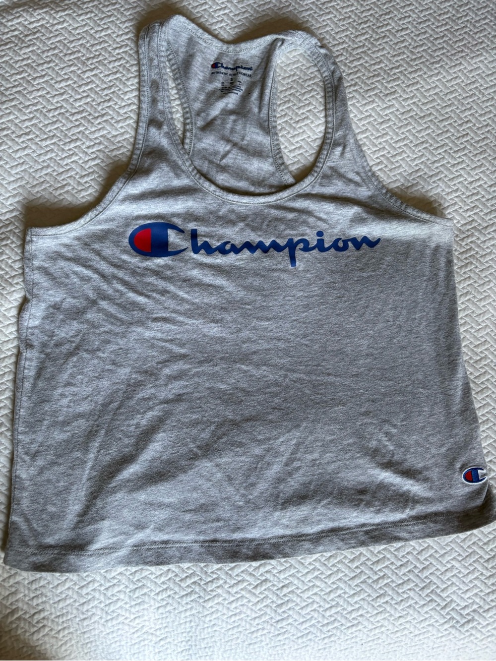 Champion Light Gray Racerback Tank with Blue & Red Logo
